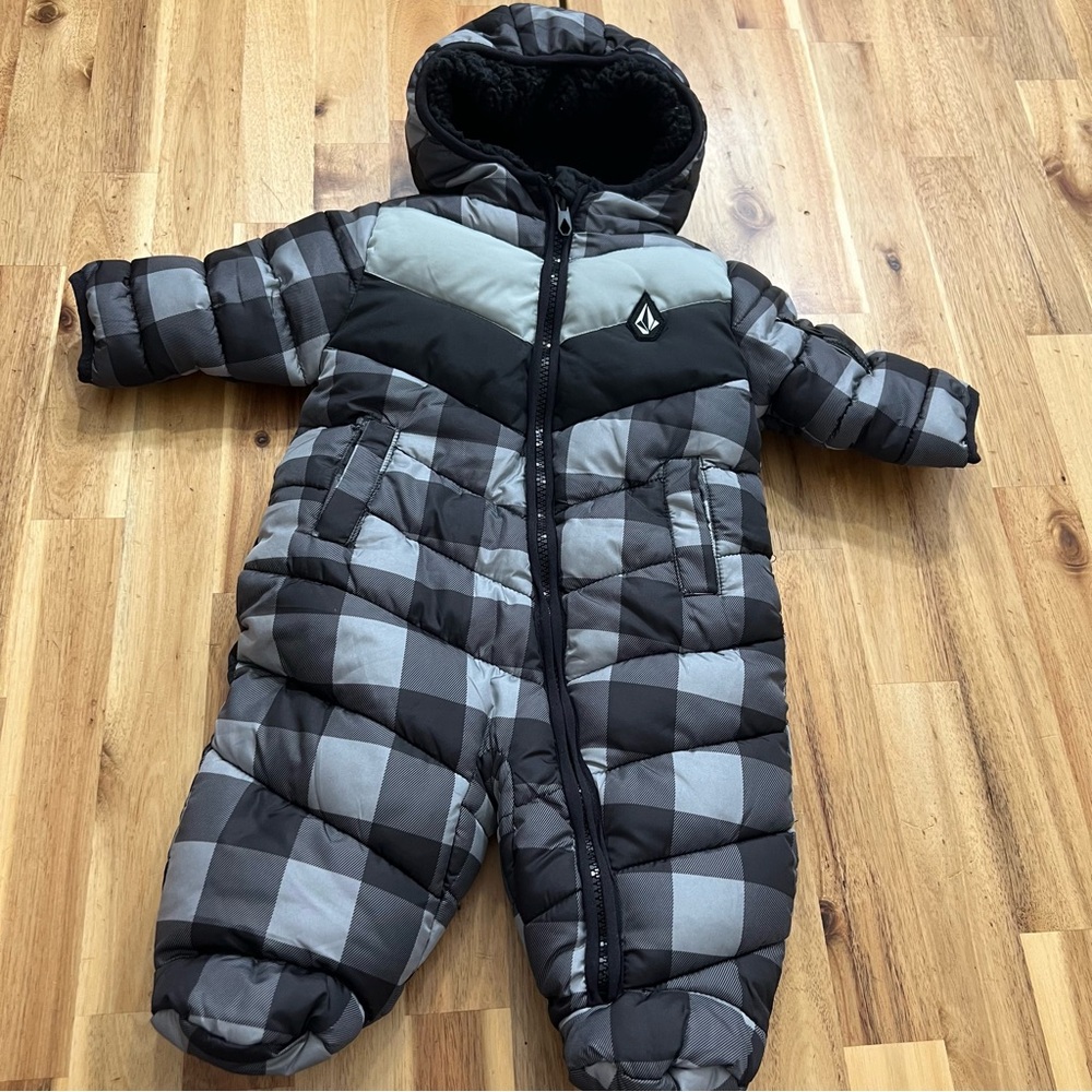 Volcom Baby Snowsuit Plaid Hooded Puffer One-Piece 3–6 Months